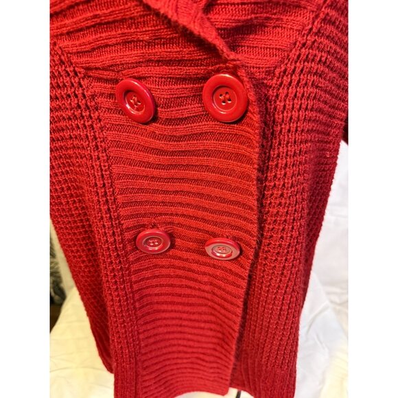 Red Chunky Knit Sweater Cardigan Womens XL Short Sleeve Christmas Jason Maxwell - Picture 2 of 4